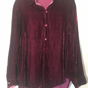 CP Shades Oversized Crushed Velvet Red Wine Burgundy Tunic Button down Shirt